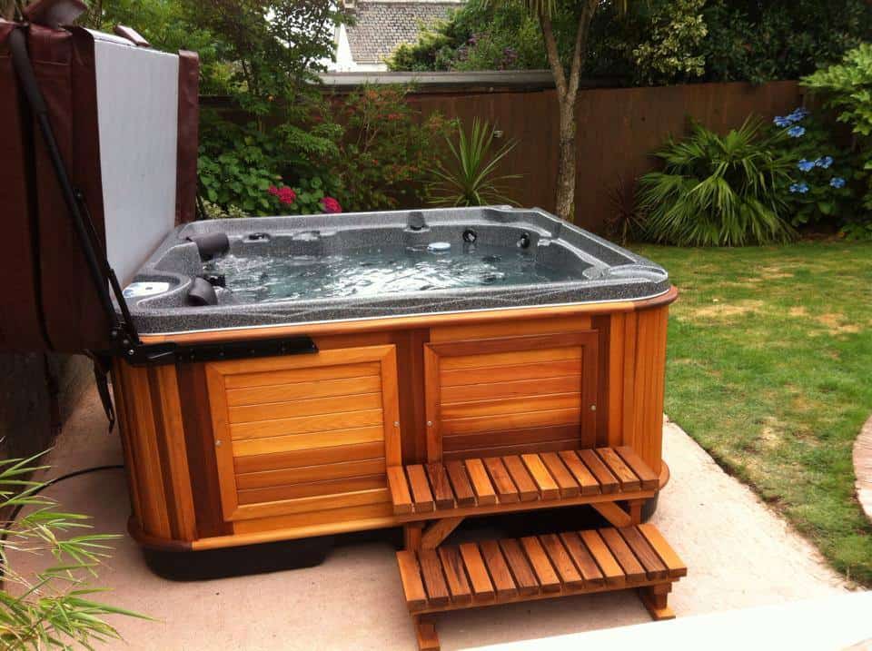 Hot tub in the backyard